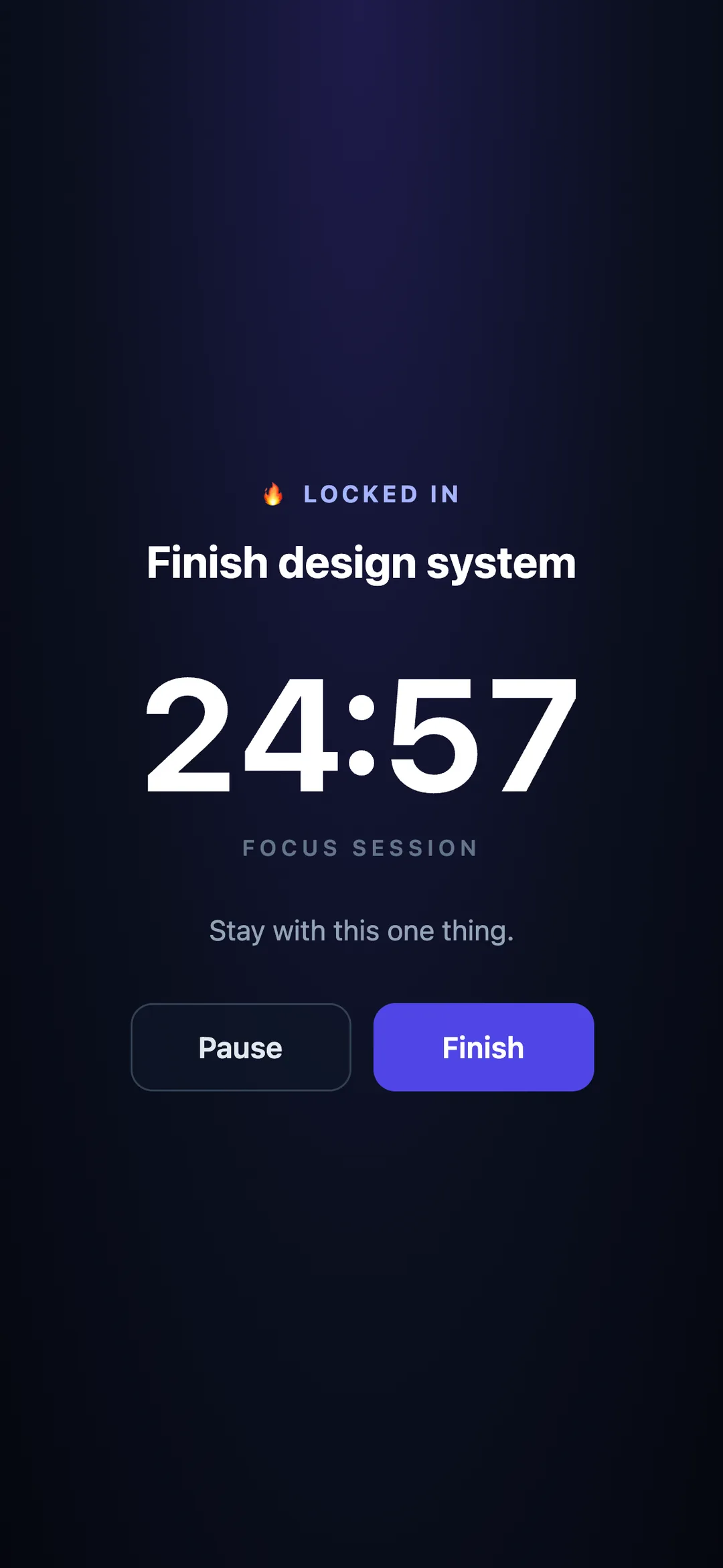 PlanCraftAI focus session with a countdown timer for one task